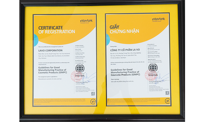LAVO’S CERTIFICATION OF GMPC STANDARD FACTORY