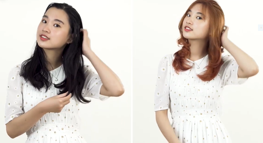 Trước và sau khi nhuộm tóc màu vàng cam ombre với tỷ lệ như trên