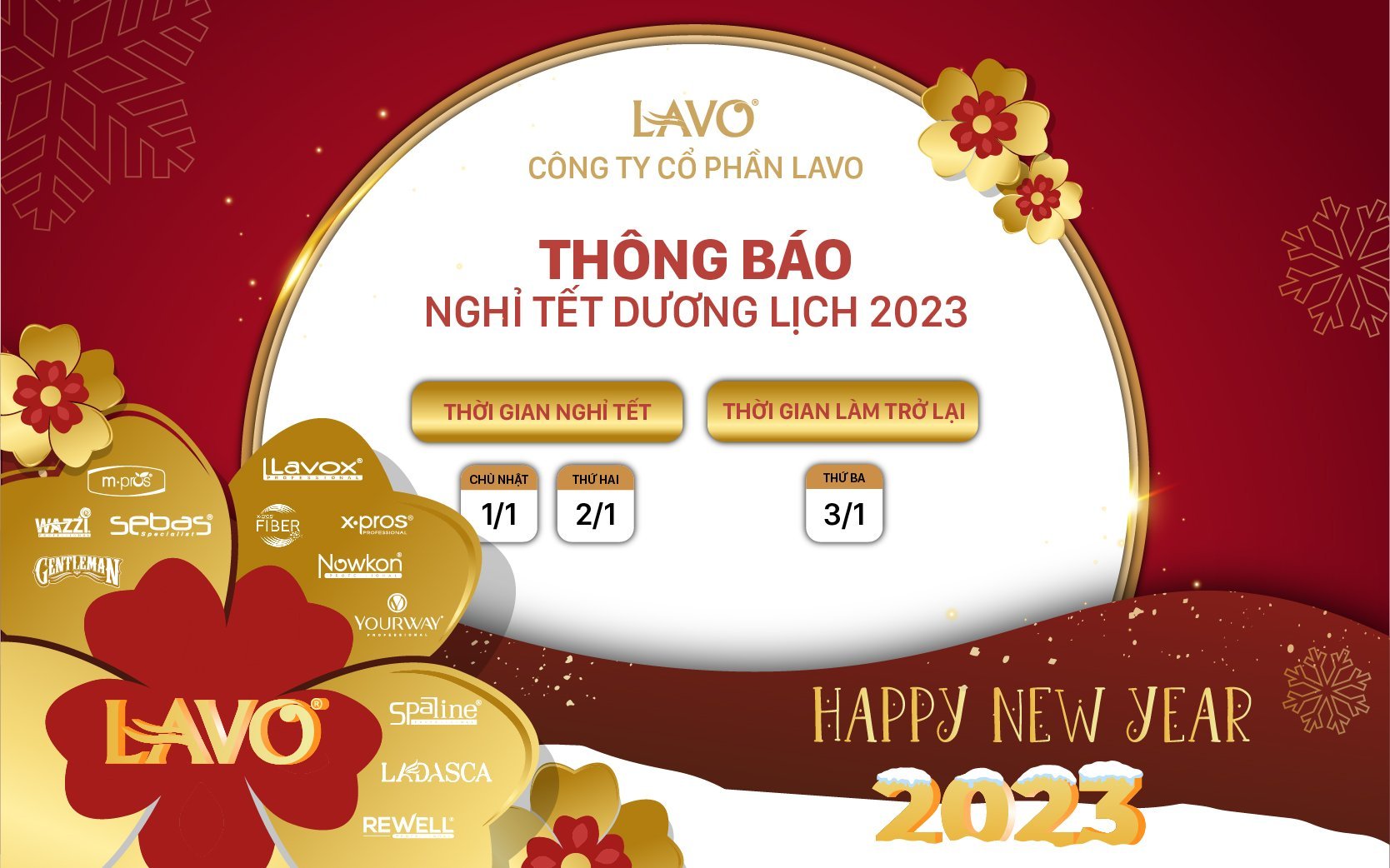 Thông Báo Lịch Nghỉ Tết Dương Lịch 2023