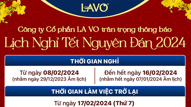 Thông Báo Lịch Nghỉ Tết Nguyên Đán Giáp Thìn 2024 Thông Báo Lịch Nghỉ Tết Nguyên Đán Giáp Thìn 2024