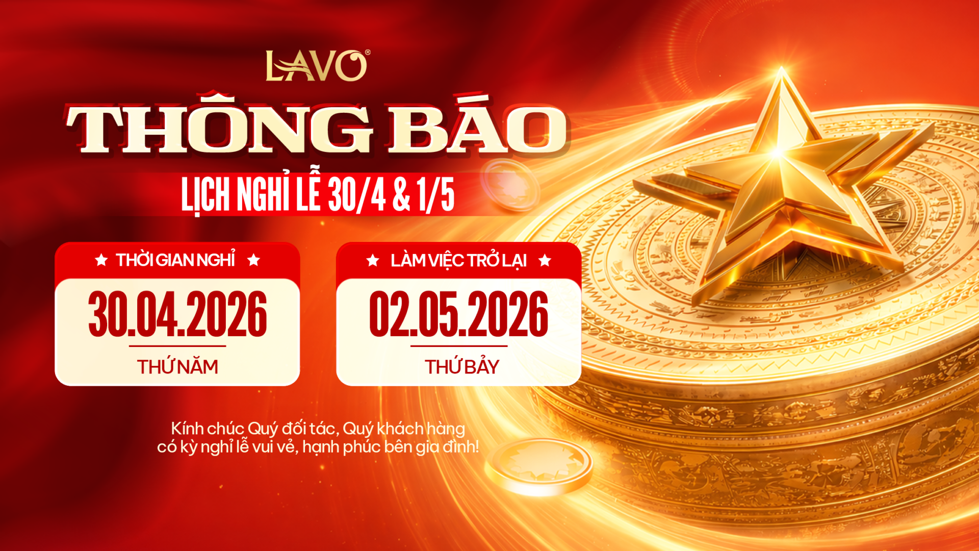 Thông Báo Lịch Nghỉ Lễ 30/04 & 01/05